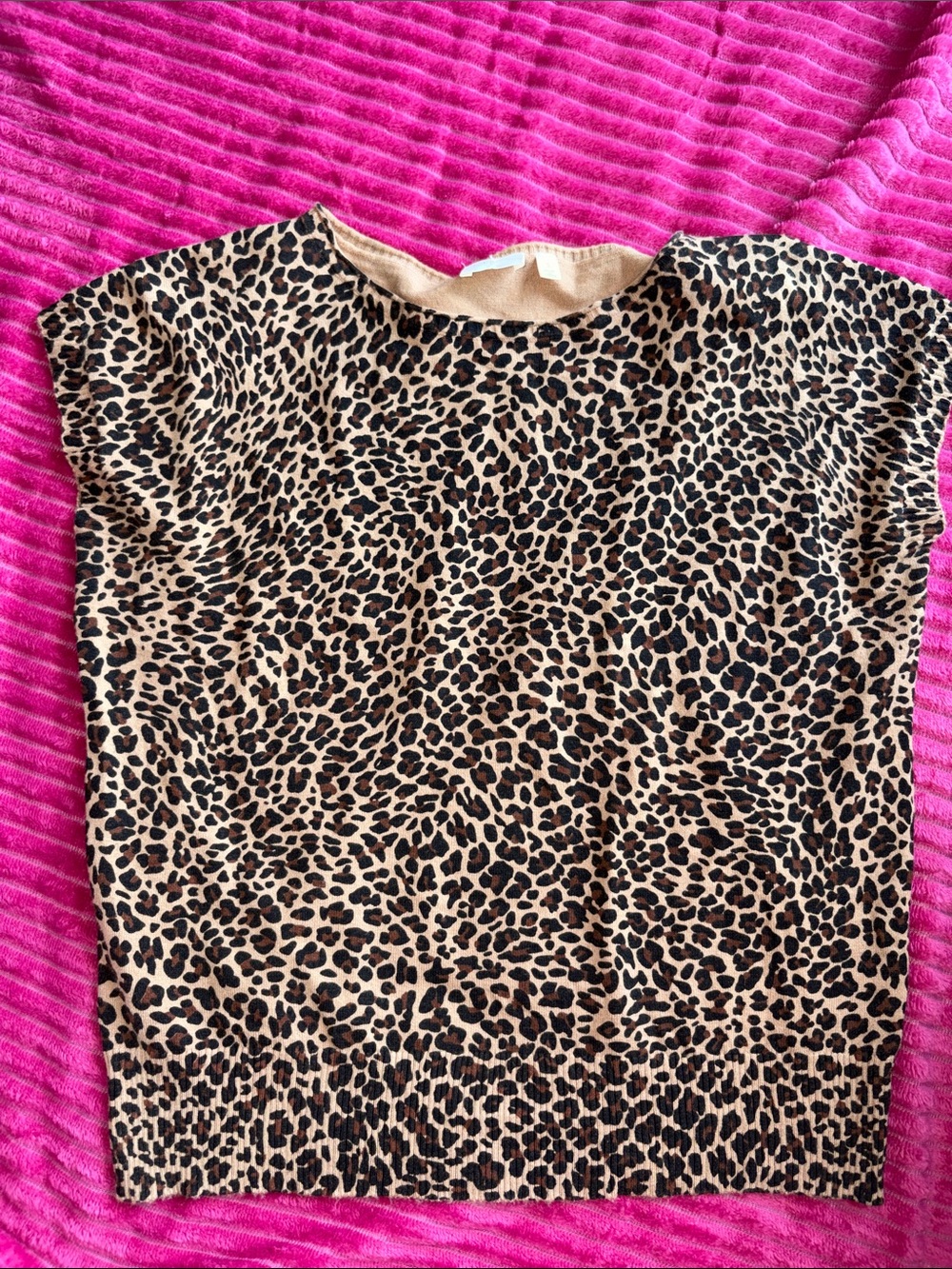 Cyrus Leopard Print Short Sleeve Sweater Ribbed hem Top - Size S